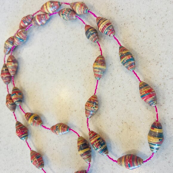 Recycled Paper Bead Necklace Handmade - Picture 1 of 6